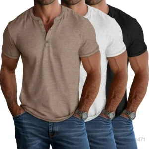 3 Pack Men's Big & Tall Henley Short Sleeve Shirts, Cotton Crew Neck Casual Button T-Shirts Summer Basic Tees Tops Plain Classic Breathable Chinos