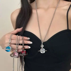 Y2K Style Queen Mother West Mini Little Saturn Pearl Love Pin - 3D Planet Necklace & Bracelet, Premium Titanium Alloy, Ideal for Daily Wear & Parties, Daily Wear Jewelry|Y2K Fashion Accessory|Durable Alloy Stackable Clavicle Chain