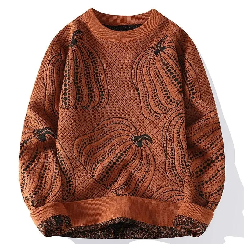 2025 Autumn And Winter New Style ashion Men Streetwear Knitted Pullovers Outwear Sweaters Man Pumpkin Casual Sweaters Quality Male Pullovers Clothing 4XL