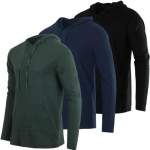 3 Pack: Men's Cotton Lightweight Casual Pullover Drawstring Hoodie With Pocket (Available In Big & Tall) Fabric Menswear(Raincoats)
