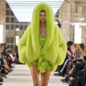 2025 New Product Fried Street Environmentally Friendly Fur Imitation Fox Hooded Jacket For Women High-end Furry Warm Tops Clothing