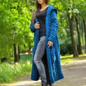 Women's Cardigan Braided Lazy Wind Hooded Long Cardigan Sweater Knitwear Cotton ​ undefined upholstery