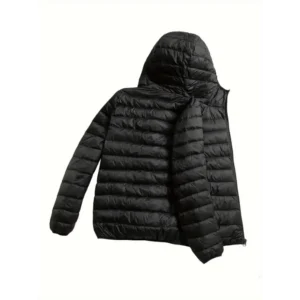 Men's Solid Color Zip Up Hooded Padded Jacket, Windproof And Warm Long Sleeve Casual Outerwear For Autumn And Winter