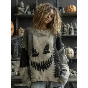 Edge Trendsetter Halloween Printed Sweater Womens Cozy Fall Top Casual Holiday Party Wear