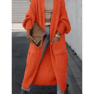 Women's Solid Drop Shoulder Long Cardigan Tops , Casual Chic Pocket Long Sleeve Sweater Cardigan, Cardigan for Women, Ladies Knitwear for Fall Daily Wear, Comfort Knitting Womenswear, Women's Clothing, Crochet Clothes