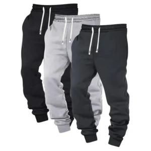 3pcs Men's Solid Color Joggers with Drawstring Waist - Casual Athletic Sweatpants, Polyester Blend, Machine Washable Fabric Knit(Men's Sports Sweat Suit)