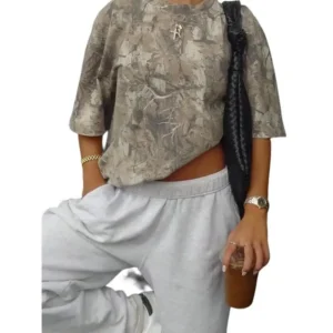 Women's Casual Loose Camouflage Print Short Sleeve T-Shirt Top Summer Fit Green Womenswear Comfort Tshirt Fabric Streetwear Pocket Crewneck Shortsleeve