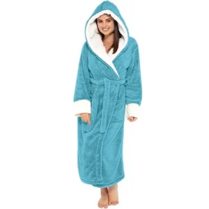 Womens Hooded Fleece Robes, Soft Long Bathrobe Fluffy Warm Loungewear S-5XL