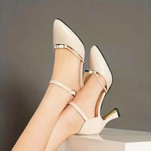 Elegant Solid Color D'Orsay Heels Women, Pointed Toe Ankle Strap Pumps with Tassel Detail, Block Heel Office Work Dress Shoes, All-Season Handmade Materials with Rubber Sole(Raincoats)