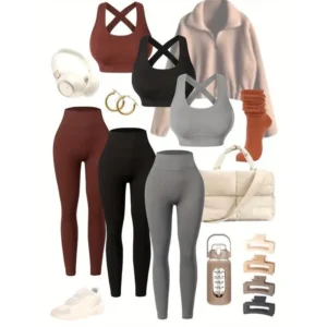 3pack High-Waisted Women's Yoga Leggings Set with Seamless, Breathable Fabric and Built-In Bra for All-Season Wear Tights