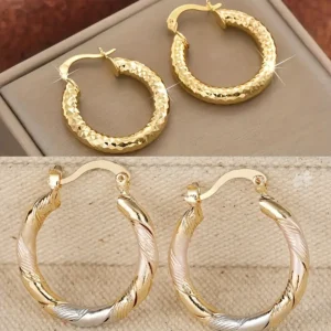 2 Pairs Of Fashionable Round Hoop Earrings, 14K Gold-plated Copper Twists Earrings, Men's Jewelry, Party Birthday Gift earrings trinity ring Retro Fashion Earrings accessories men thick studs lionfish josephine jewelry zoro earring december real marlon