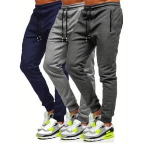 3 Pcs Men Jogger Cotton Sweatpants Slim Fit Elastic Drawstring Zipped Pockets Sports Apparel for Gym Running Workout