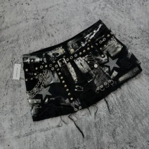 Shorts Women Skirt Harajuku Gothic Hip Hop Retro Washed Rhinestone Sequin Baggy Denim Short High Waist Slim Mini Short Skirt Black Womenswear
