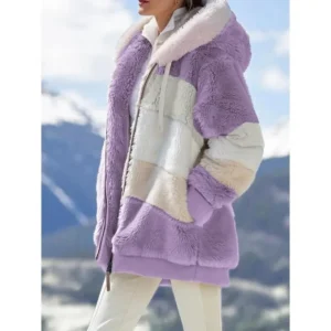 Winter Long Coats for Women Plus Size Winter Warm Loose Plush Zip Hooded Jacket Coat Gifts Christmas Gift