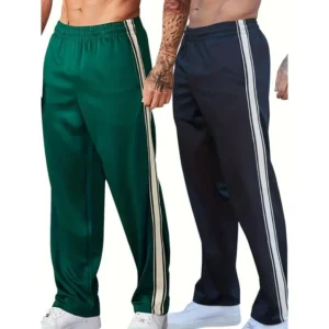 Men's 2-pack Set Of Contrast Color Stripe Pattern Loose Fit Baggy Sweatpants With Drawstring And Pockets, Versatile And Chic Trousers For Men's Sports And Daily Wear