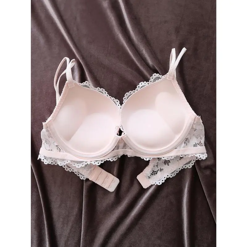 Luxurious Comfort Bra - Double Strap, Thick Cup, Push-Up, Breathable Mesh Design, Soft Lace Trim, Everyday Wear, Mature Style, Women's Lingerie & Underwear for Comfortable Support Fabric Preppy Spandex Womenswear Knit Medium Solid Dark Green valentines