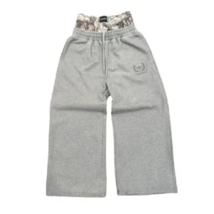 Unisex Embroidered Streetwear Sweatpants Lace Up Double Waist Hip Hop Baggy Casual Straight Leg Grey Sports Pants