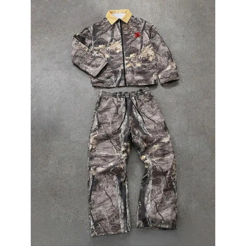 Men's Camo Print Zip Up Jacket & Pants Two-piece Set, Casual Fashion Cozy Breathable Two Piece Outfits for Daily Outdoor Wear, Men Clothes for Spring & Fall