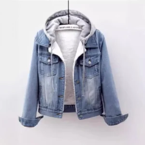 Women Denim Cost Hooded Single Breasted Button Jackets Patchwork Outerwear Cardigan Pockets High Street Warm Solid  Casual oversized loose denim jacket Blue Coats