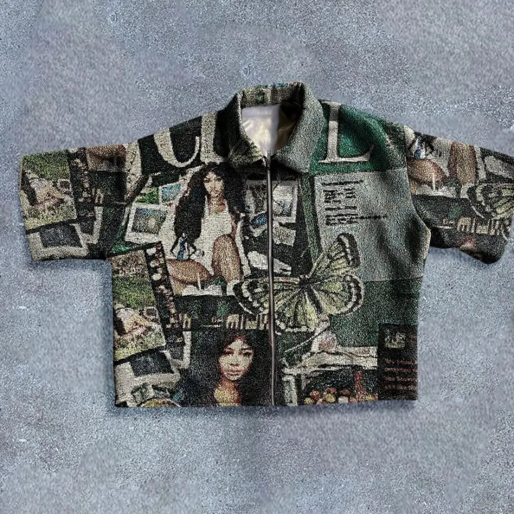 Men's Short Sleeve Shirts Vintage Printing Beach Holiday Casual Blouse With Button Vintage Printing Lapel Neck High End Blouse