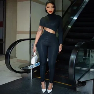 One Shoulder Long Sleeve Cut Out Jumpsuit for Women Bodycon Sexy Streetwear Rompers Club Party Outfits Spring Summer