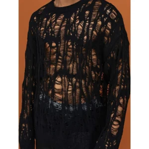 Men's Knit Pullover with Cut-Out Design, Casual and Layerable Sweater for Spring/Autumn Season