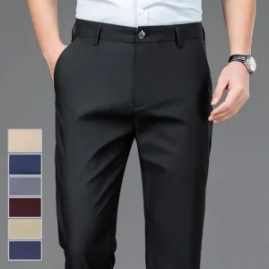 Male Pants Stretch Solid Black Casual Men's Trousers Office Quick Dry Suit Pants New Spring Autumn Korean Straight Pants Full Length Menswear(Raincoats)
