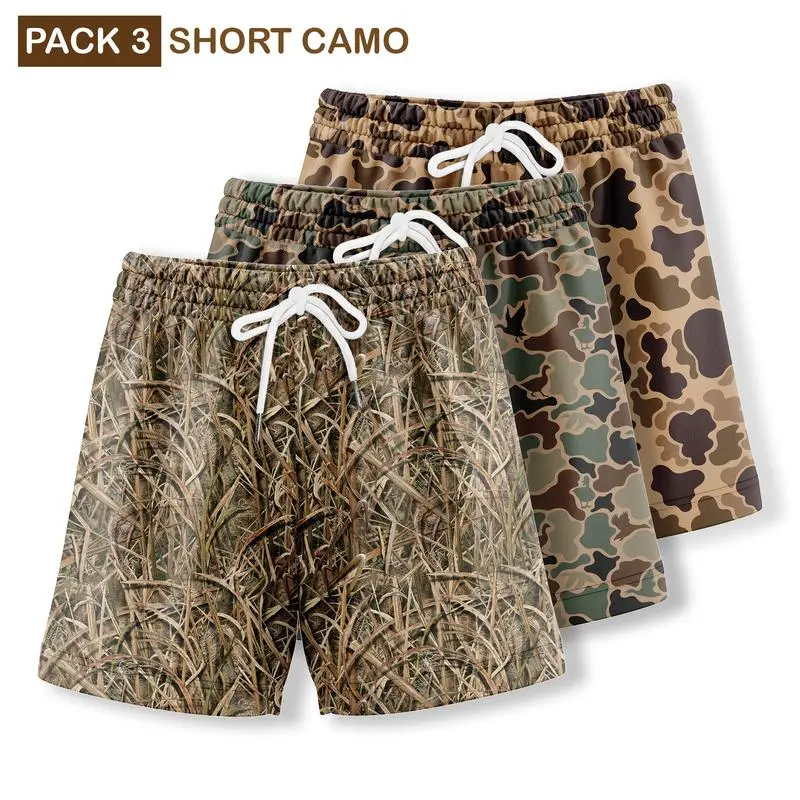 Pack 3 Duck Hunting Camo Shorts With 5 Inch Inseam, for Men & Women At the Gym, Basketball Camo Mesh Short, Gift for him, Gift For Her, Gym Gift(Raincoats)
