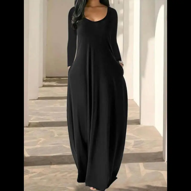 Women's Long Nightgown, Coffee Leopard Print, Round Neck Long Sleeve Pocket Sleepwear, Soft Comfortable All-Season Loungewear Animal Fabric