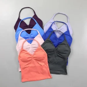 Impact Longline Strappy Top Women Seamless Yoga Tank Tops Ruched Backless Gym Clothes Workout Sleeveless Shirts With Buit In Bra