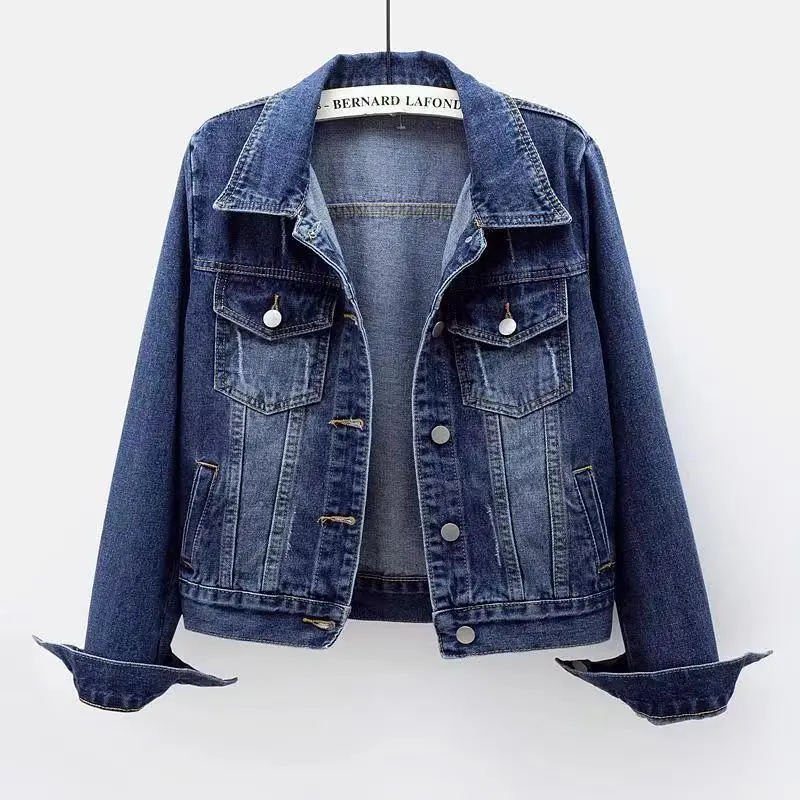 Suitable for Spring and Autumn Denim Jacket Women's Short Slim Fit Simple Versatile Jacket Washed Cardigan Single-Breasted Long Sleeve Top Trendy