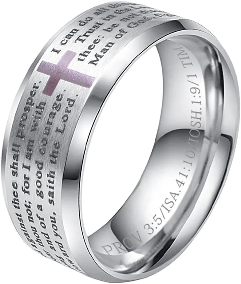 Men's Stainless Steel Bible Verse Christian Lord's Prayer Cross Ring Wedding Bands Engraved Praying safety chain shimmer and shine bindi val ring engagement Bogg Bag Bling Decorative Charm Set lobster clasp erika pendant