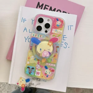 Cute Rabbit Pattern Phone Case with Rabbit Holder, Magnetic Double Layer Phone Case, Phone Accessories Compatible with iPhone 16 Pro Max 15 14 13, Cover, Casing Bogg Bag Bling Decorative Charm Set lobster clasp erika pendant ring shimmer and shine bindi