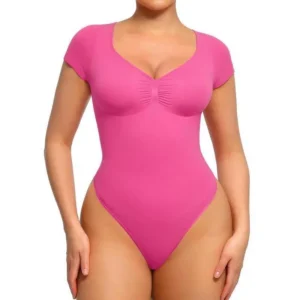 Women's Short Sleeve Bodysuit for Tummy Control V Neck Seamless Body Suits Thong Going Out Tops Deals For You Days