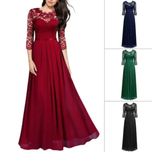 Chiffon Patchwork Lace Long Dress Bridesmaid Evening Gown Women's Clothing