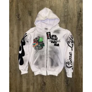 2025 Autumn New Style Harajuku Trend Brand Casual Loose Oversized Zipper Hoodie Men Y2k Gothic Retro Letter Flame Embroidered Sweatshirt Jacket Women