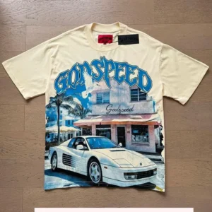 New GOD SPEED T-shirt Men fashion American High Street Vintage Letter Print Short Sleeve Godspeed Oversize Cotton casual Tee Menswear custom apparel Streetwear Top Tshirt Crewneck Tropical Shortsleeve  peng(Raincoats)
