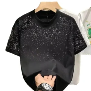 SummerRhinestoneRivetT-shirtForMenClothingRoundNeckCasualT-shirtFashionHighStreet2025Men'sSummerShortSleevesFathersdaygiftGraphicTeegraphicteeStarMensweargraphicteeBlouses & Shirts