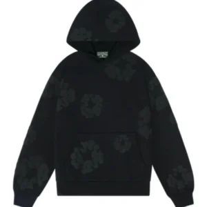 D3nim Te@rs *DNR* Den1m Tearrs Pullover Hooded Sweatshirt 'The Cotton Wreath Monochrome' Black, Gift for Him Her