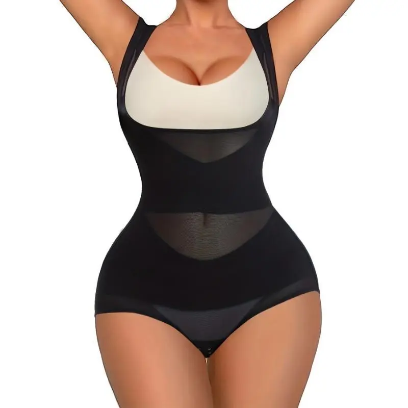 Contrast Mesh Shaping Bodysuit, Tummy Control Butt Lifting Open Bust Body Shaper - Nylon & Spandex Blend - For Women - Perfect for Everyday Wear, Workouts & Special Occasions - Ideal Gift for Women body shapewear