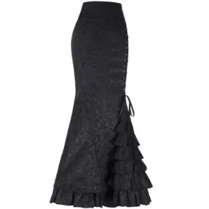 Women's Victorian Gothic Fishtail Dress with Ruffled Hem & Lace Trim - 2025 Halloween Steampunk Retro Party Dress, Stage Performance Outfit, Multi-Color Options (Black, Purple, Pink, Red, White, Grey, Navy) - Structured Waist & Full Skirt for Costume Eve
