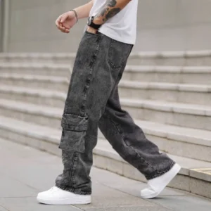 Casual Comfortable Sports Outdoor Multi-Pocket High Street Workwear Jeans for Men Spring Autumn Heavy Retro Pants with Design Sense Menswear Trouser Dark Wash Distressed Dark Gray Beige Plain