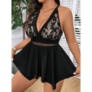 Elegant Black One-Piece Swimsuit with Removable Pads, High-Waisted V-Neck Design, Stretchy & Sexy Backless Style for Women, Perfect Beach or Poolside Relaxation, High Waisted