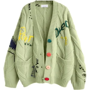 Womens Open Front Cardigan Cable Knit Long Sleeve Button Down Embroidery Cardigan Sweaters