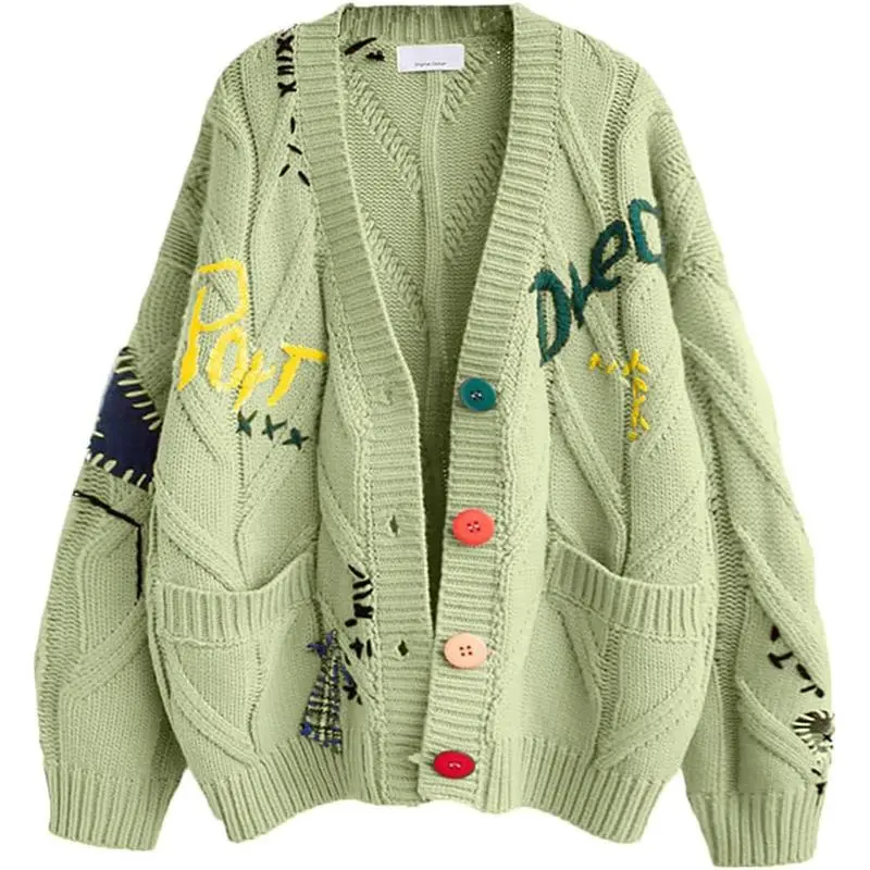 Womens Open Front Cardigan Cable Knit Long Sleeve Button Down Embroidery Cardigan Sweaters