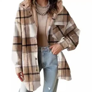 Women's Flannel Hooded Plaid 2025 Shacket Thick Coat Winter Coat for Warmth Button down Warm and Fuzzy Fleece Jacket