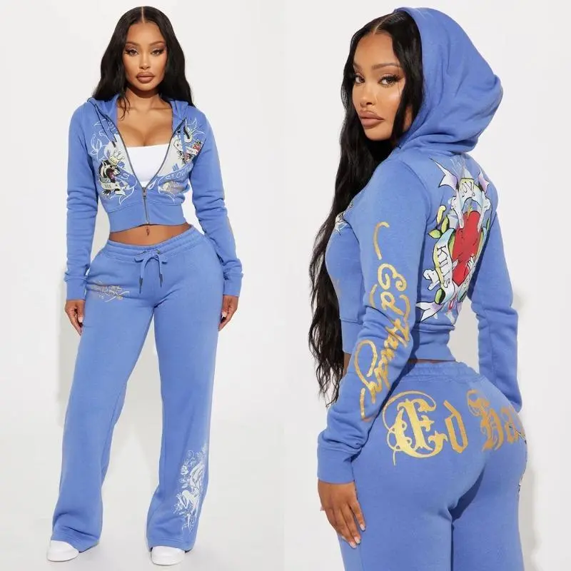 2 Piece Sets Womens Clothing Letter Print Sweatsuit Hoodie Zipper Hoodie and Sweat Pants Suits Tracksuit Set Womenswear Comfort