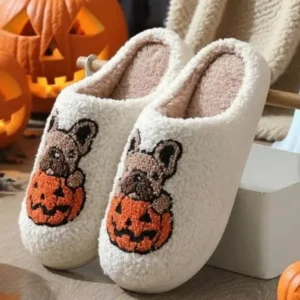 ComfortableThickSoleNon-SlipPumpkinDogSlippers,WhiteCuteandStylishHomeFootwearforFall&Winter,PlushWarmCozyHouseShoesforMenandWomenBlouses & Shirts