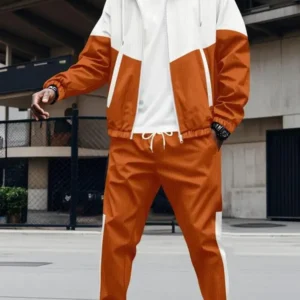 Men'sColorblockZipUpHoodedJacket&PantsTwo-PieceSet,RegularFitCasualSportyLongSleeveOuterwear&JoggerPantsSetforSpring&Fall,Men'sTwo-pieceforDailyWearBlouses & Shirts