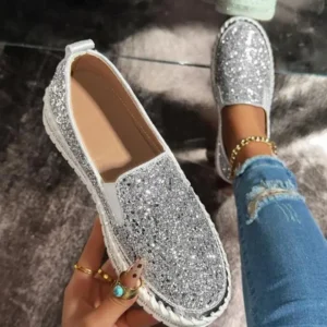 Women's Fashionable Glitter Rhinestone Decorated Slip on Loafers, Casual Comfortable Low Top Shoes for Daily Wear, Lightweight Breathable Shoes for Women & Girls(Raincoats)